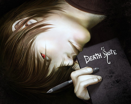 Detail from Light Yagami art by Nell Fallcard