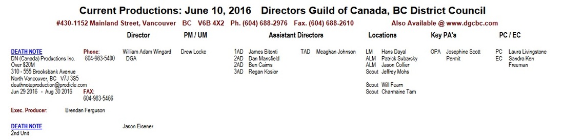 Death Note production information Directors Guild of Canada